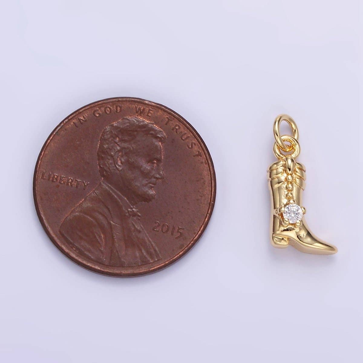16K Gold Filled CZ West Cowboy Boots Charm in Gold
