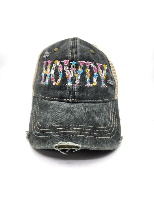 HOWDY Embroidered Distressed Denim Baseball Cap