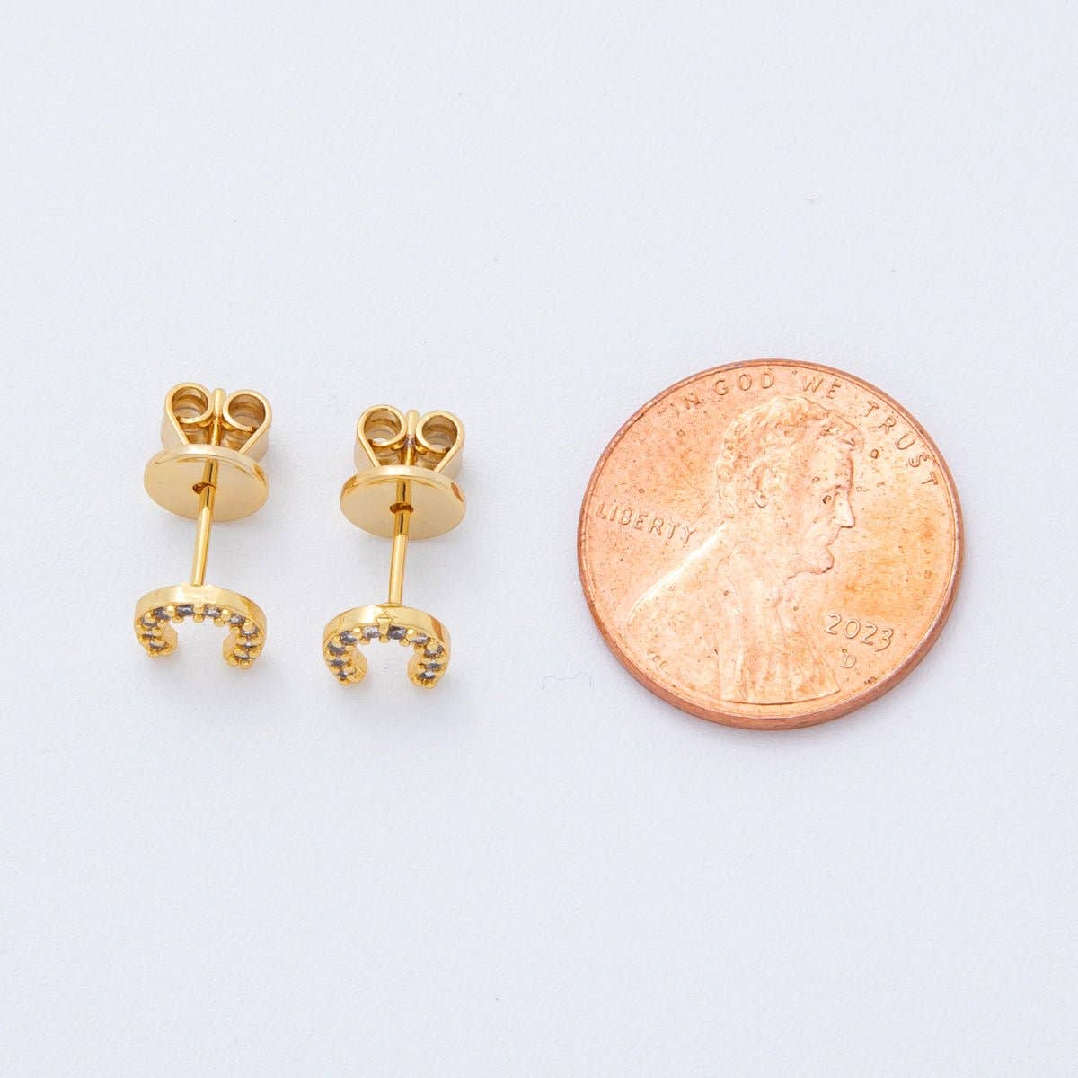 18K Gold Filled Lucky Horse Shoe Micro Paved Mini Studs Earrings