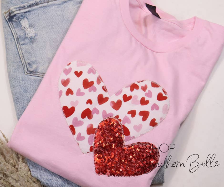 Pink Double Heart Valentine Short Sleeve
