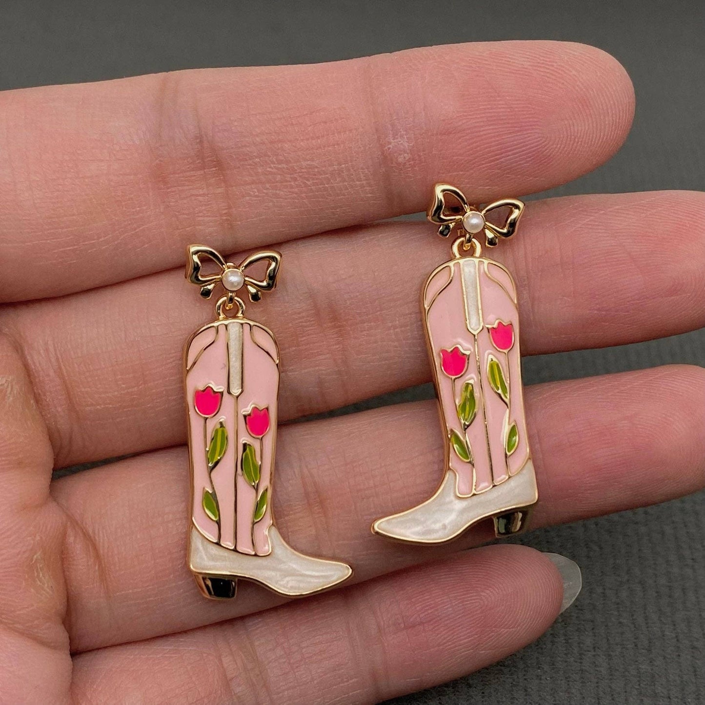 Western Style Enamel Boots Charm Post Earrings