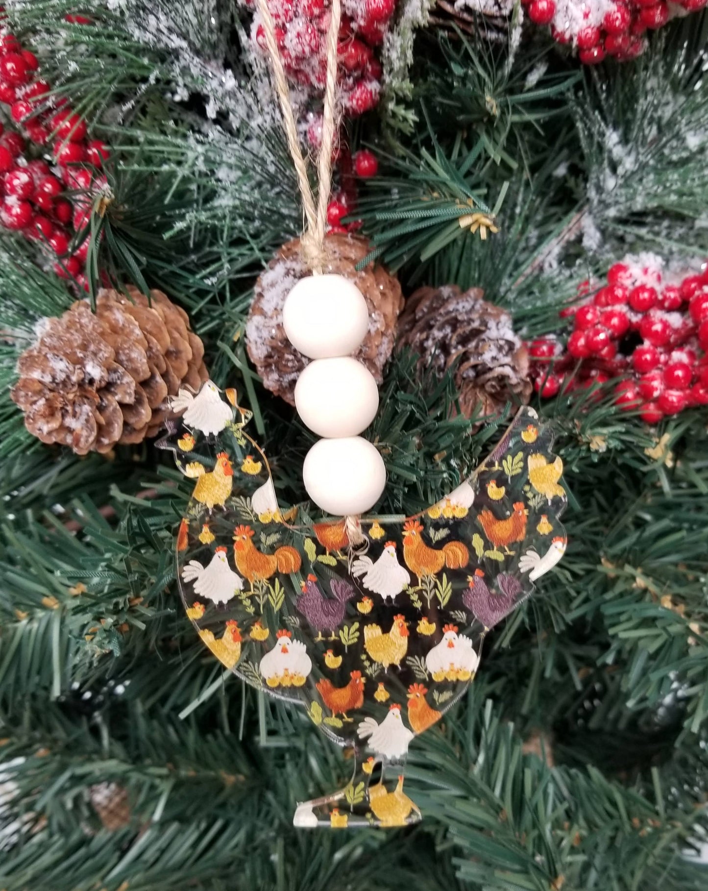 Chicken Print Christmas Ornament - Farmhouse Christmas