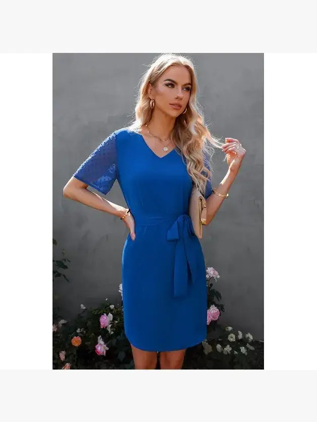 Petal Sleeve Ruffle Trim Belted Midi Dress: OLIVE