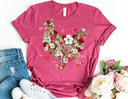 Floral Chicken Shirt - Valentines Day Shirt: HEATHER RASPBERRY / Unisex