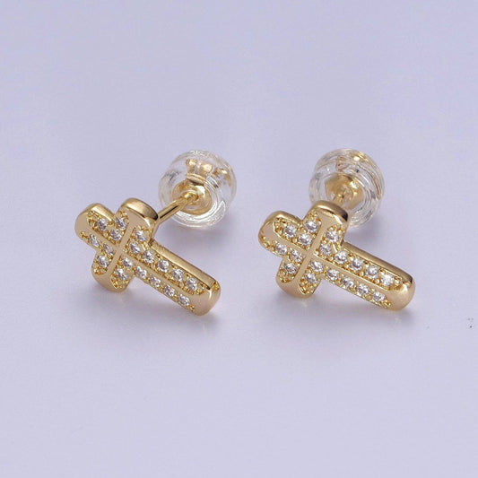 18K Gold Filled CZ Cross Stud Earring