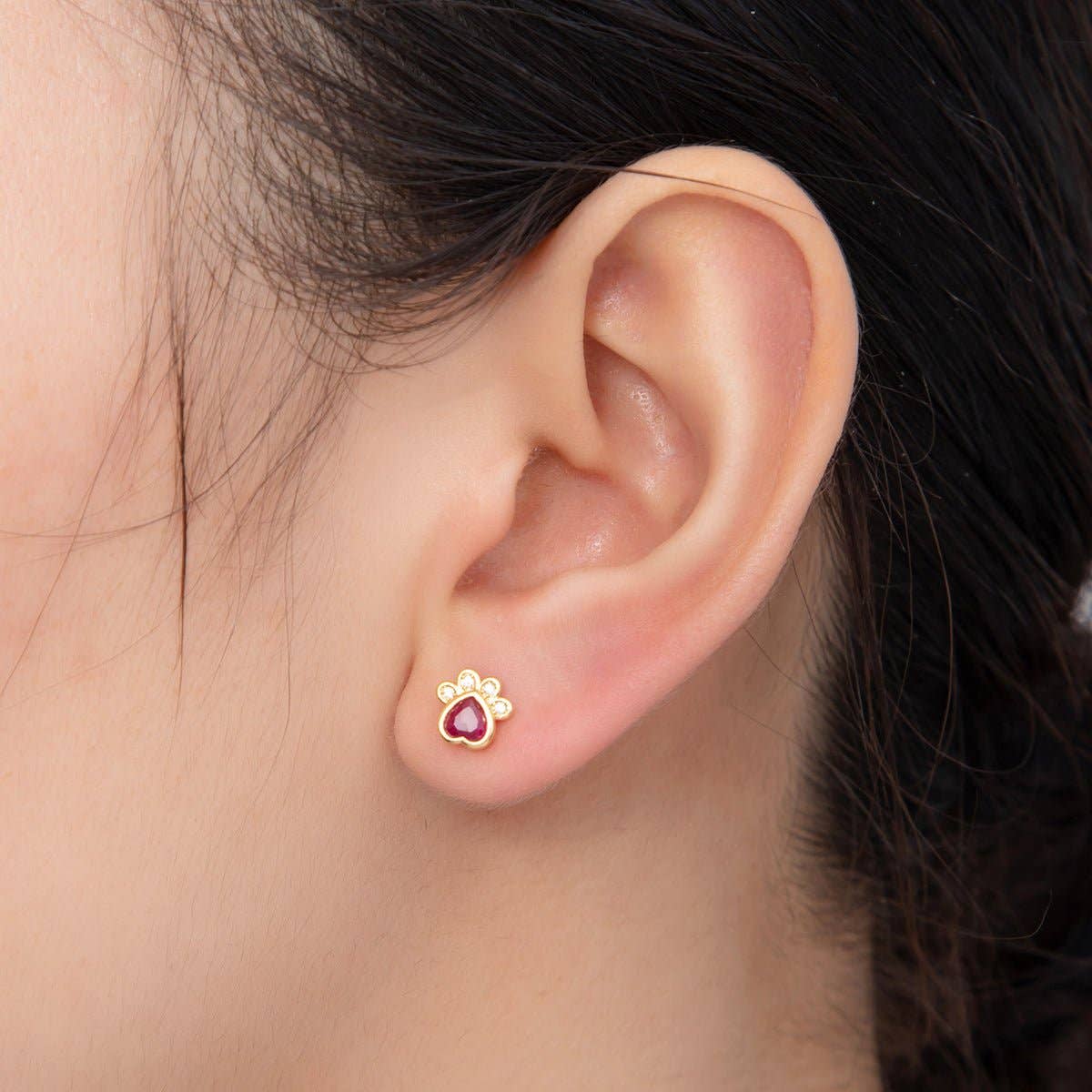 18K Gold Filled Hot Pink & Clear CZ Pet Paws Stud Earrings Hot Pink