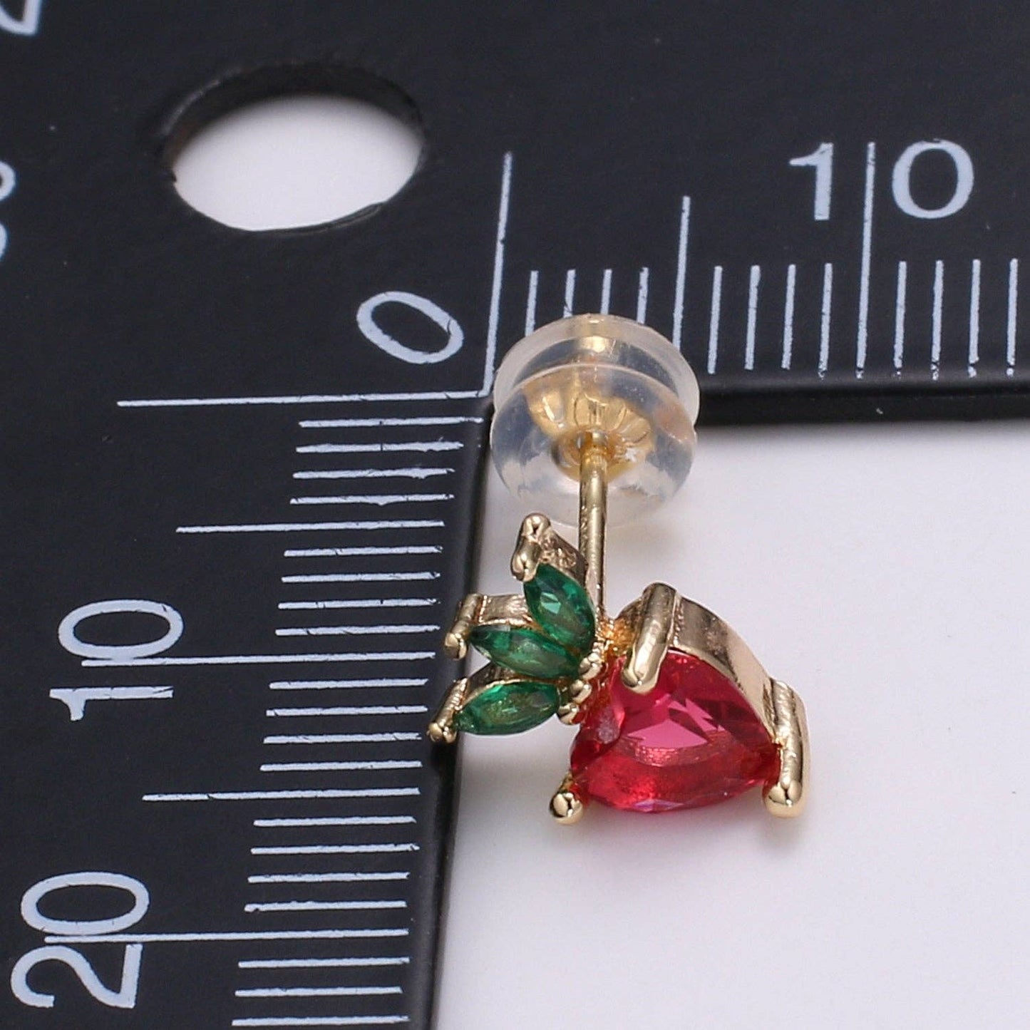 Gold Strawberry Stud Earring, Crystal Berry Studs, Strawberry Fruit Earring, Minimalist Earring, Dainty Earrings for Girls