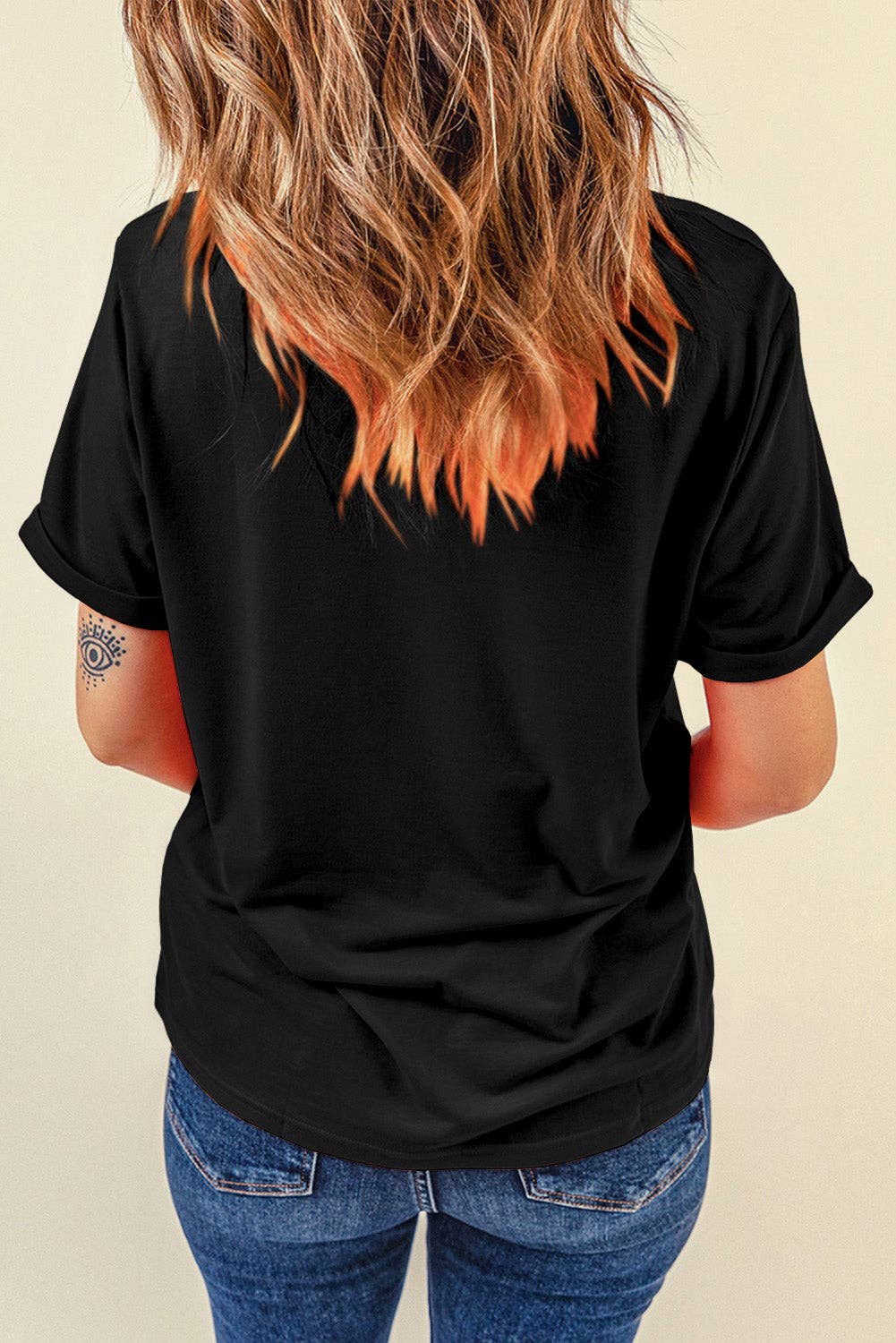 Black Rhinestone Rugby Football Heart Shape Graphic T Shirt: Black