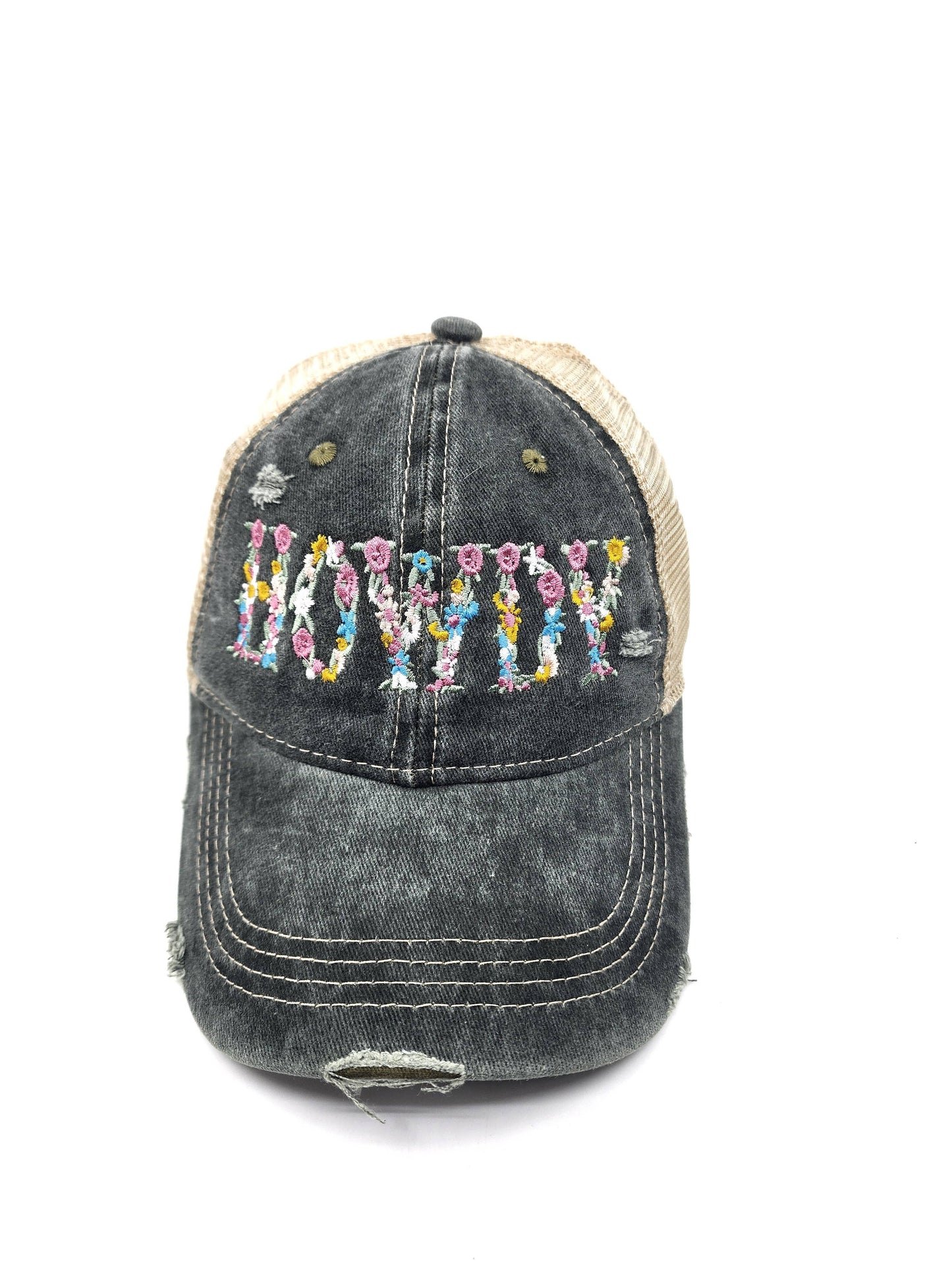 HOWDY Embroidered Distressed Denim Baseball Cap