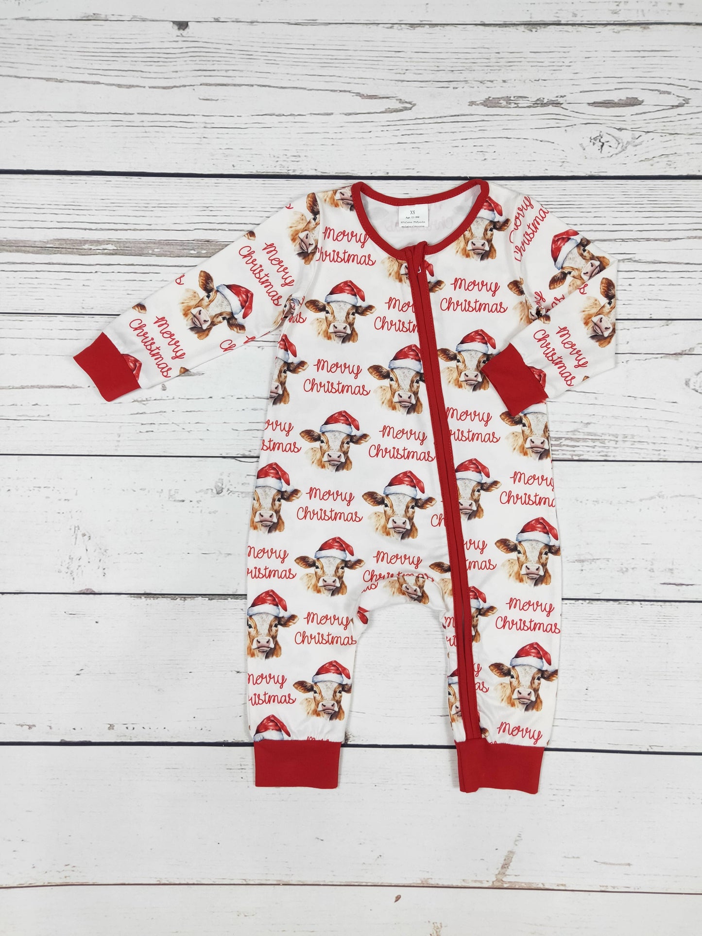 Cows Print Merry Christmas Zip Romper