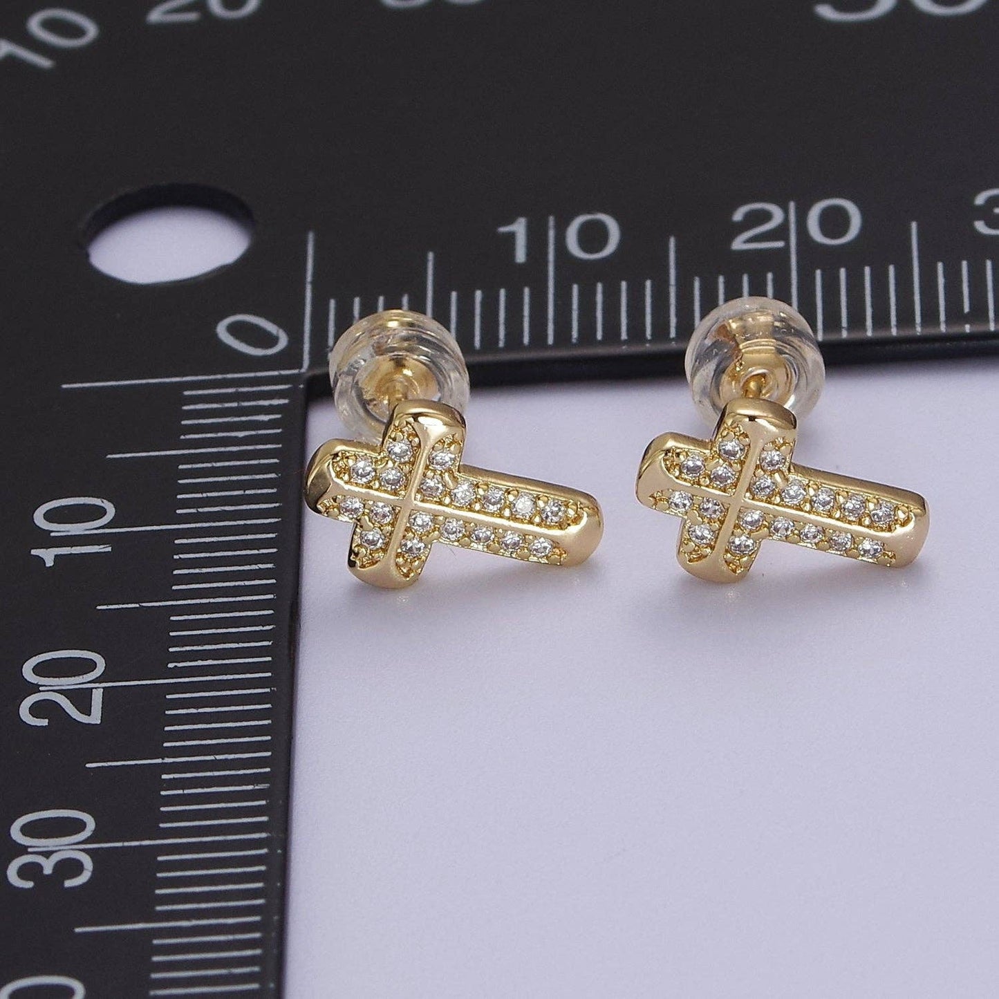 18K Gold Filled CZ Cross Stud Earring
