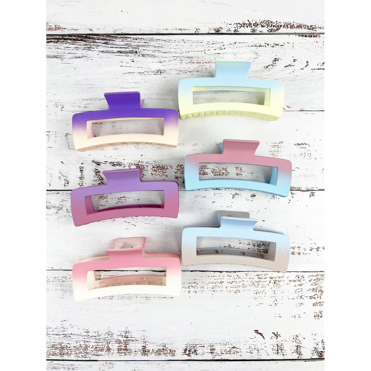 MATTE TWO TONE COLOR RECTANGLE SHAPED STYLING HAIR CLAW: ASSORTED