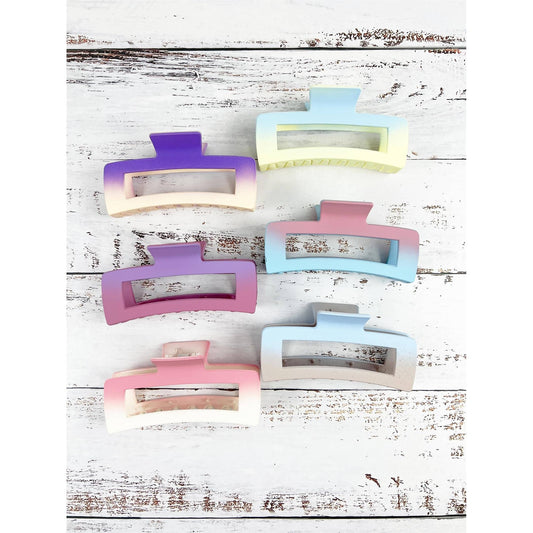 MATTE TWO TONE COLOR RECTANGLE SHAPED STYLING HAIR CLAW: ASSORTED