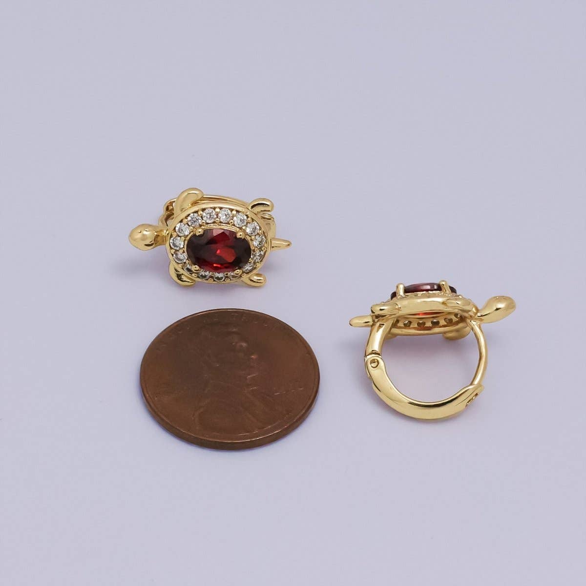 24K Gold Filled Micro Paved CZ Turtle Tortoise Animal Huggie Earrings