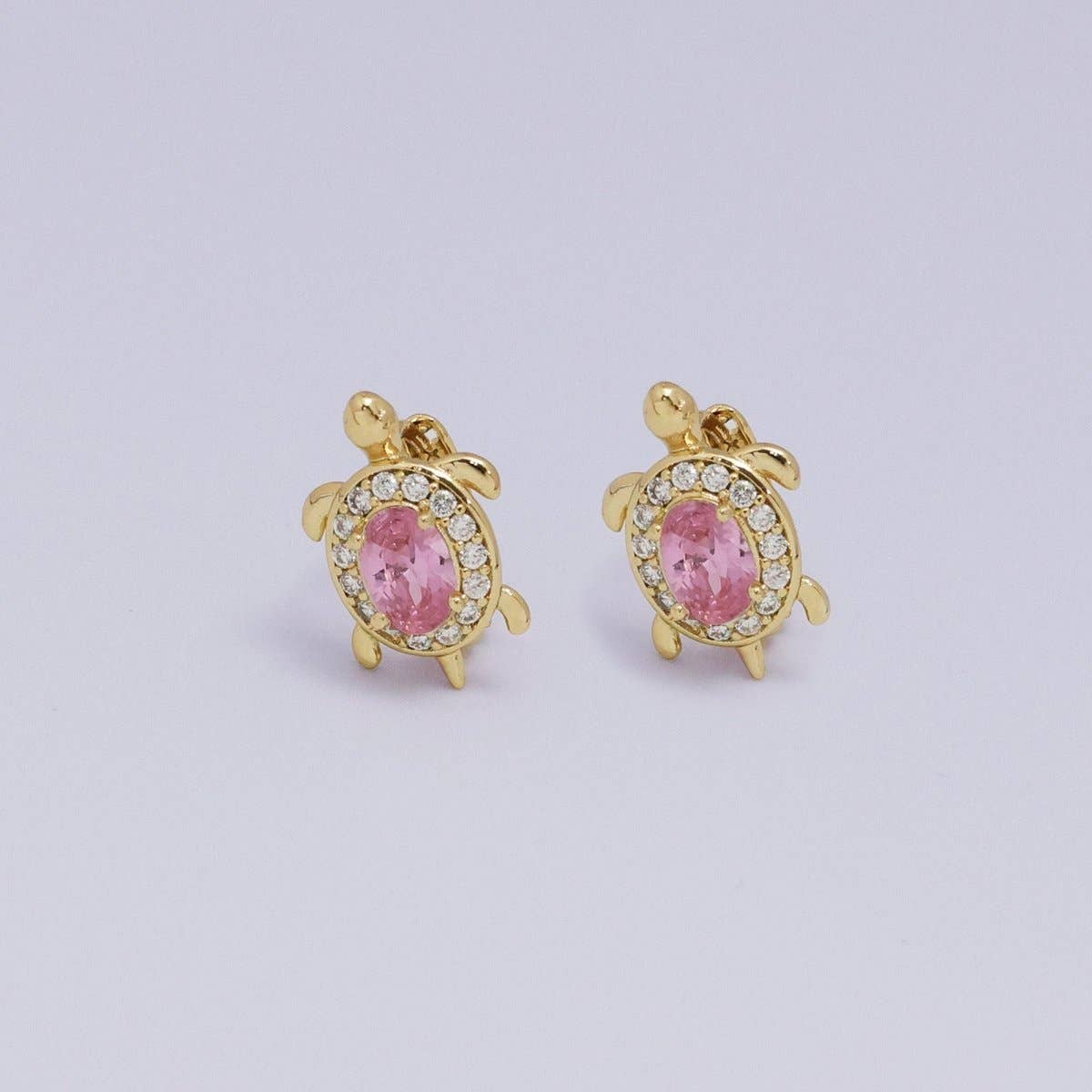 24K Gold Filled Micro Paved CZ Turtle Tortoise Animal Huggie Earrings
