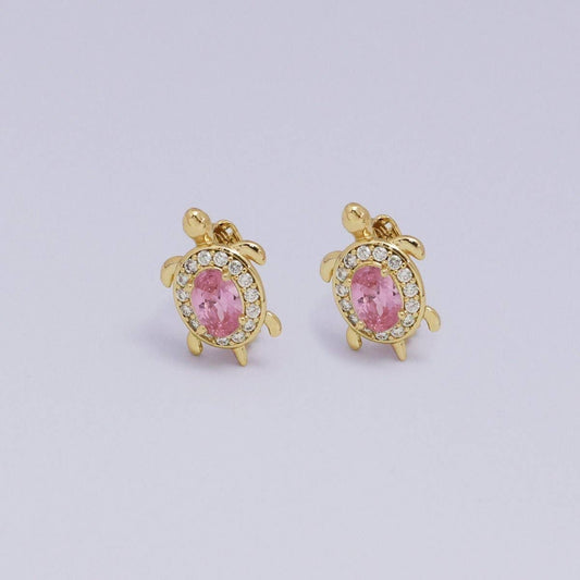 24K Gold Filled Micro Paved CZ Turtle Tortoise Animal Huggie Earrings