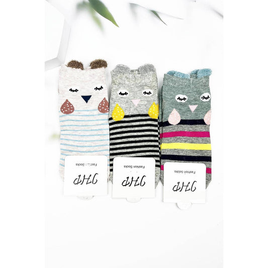ANIMAL WITH STRIPES PRINT KIDS ANKLE SOCKS: ASSORTED