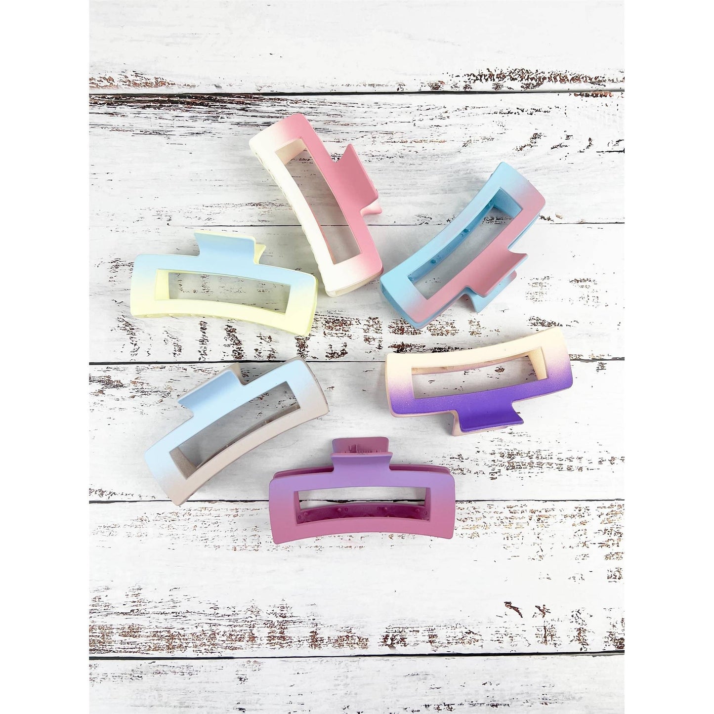 MATTE TWO TONE COLOR RECTANGLE SHAPED STYLING HAIR CLAW: ASSORTED