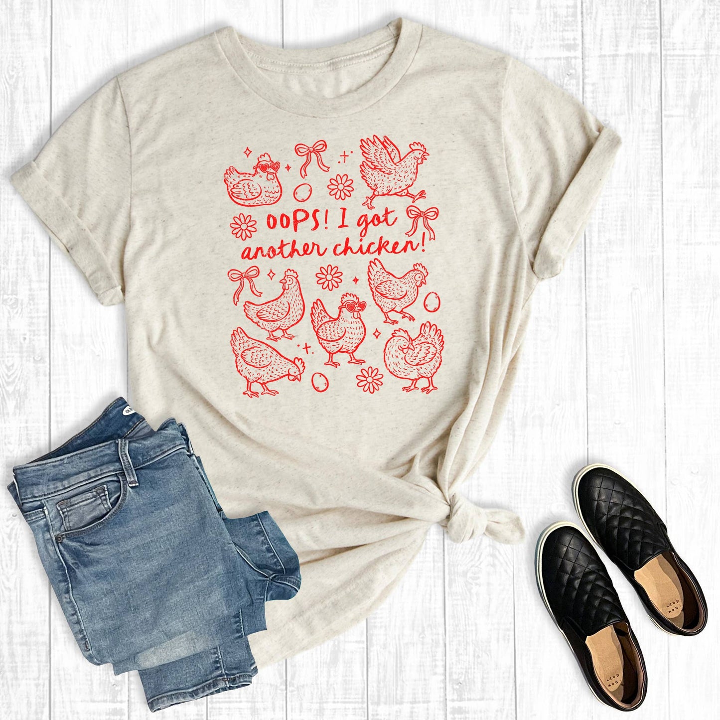 Funny Western Oops I Got Another Chicken Graphic Tee: Oat / Short Sleeve