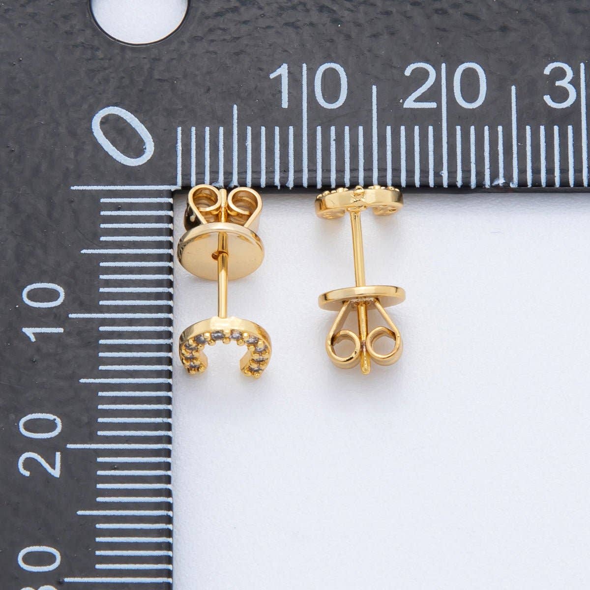 18K Gold Filled Lucky Horse Shoe Micro Paved Mini Studs Earrings