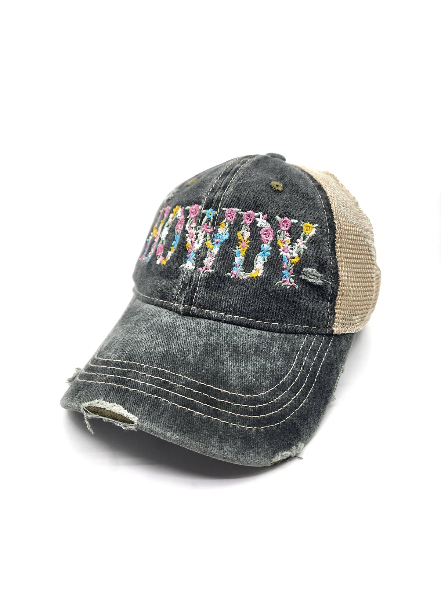 HOWDY Embroidered Distressed Denim Baseball Cap