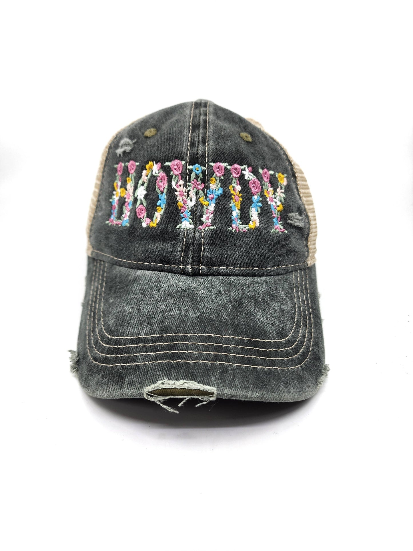 HOWDY Embroidered Distressed Denim Baseball Cap
