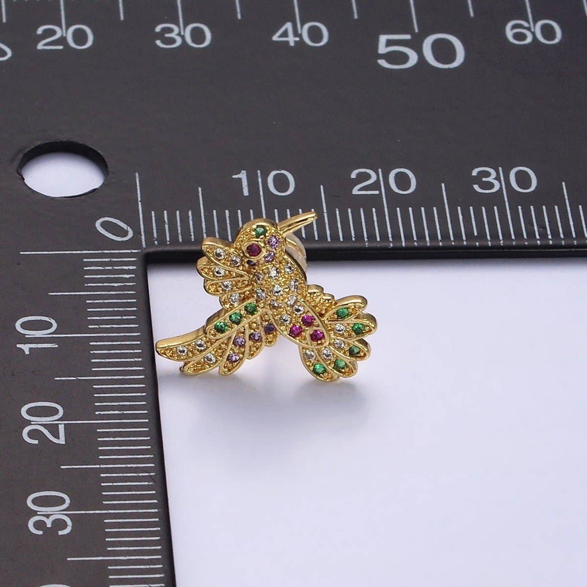 14K Gold Filled Multicolor Micro Paved CZ Hummingbird Pet Earrings Set in Gold & Silver