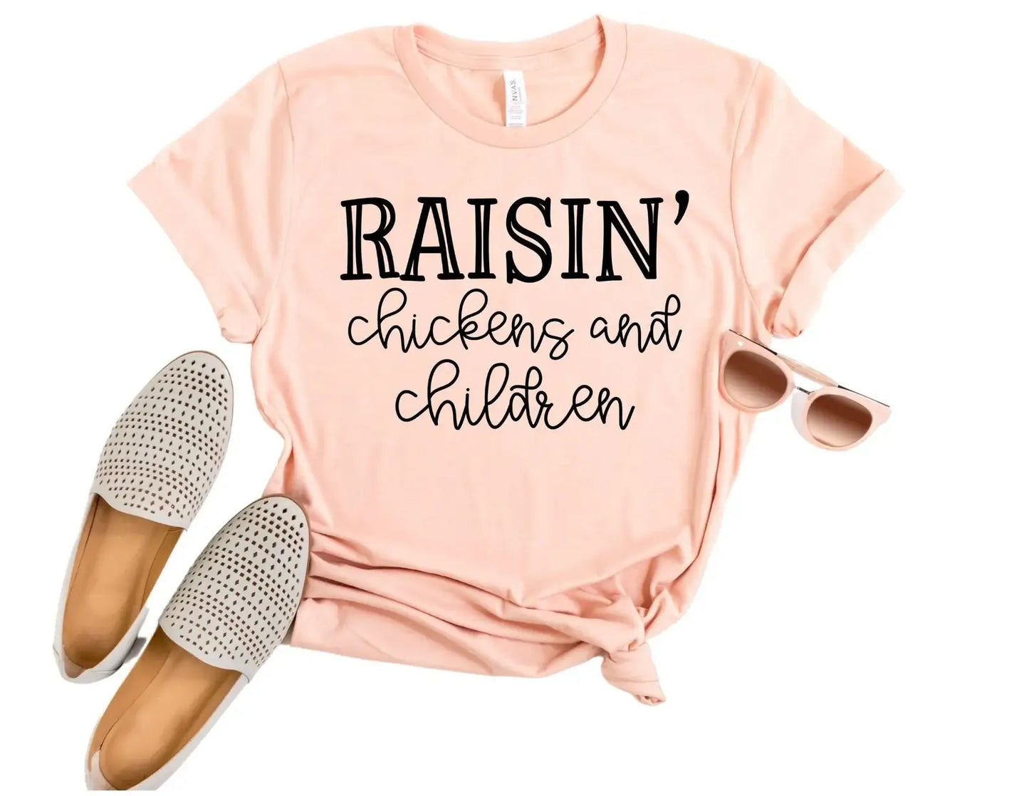Raising Chickens and Children Shirt - Mom Shirt: HEATH PEACH SHIRT/BLACK IMAGE / Unisex