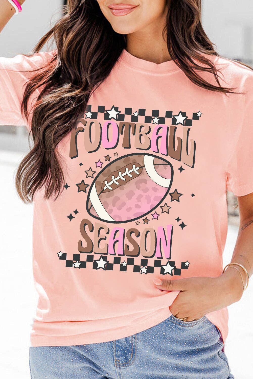 Pink FOOTBALL SEASON Graphic Game Day T Shirt: Pink