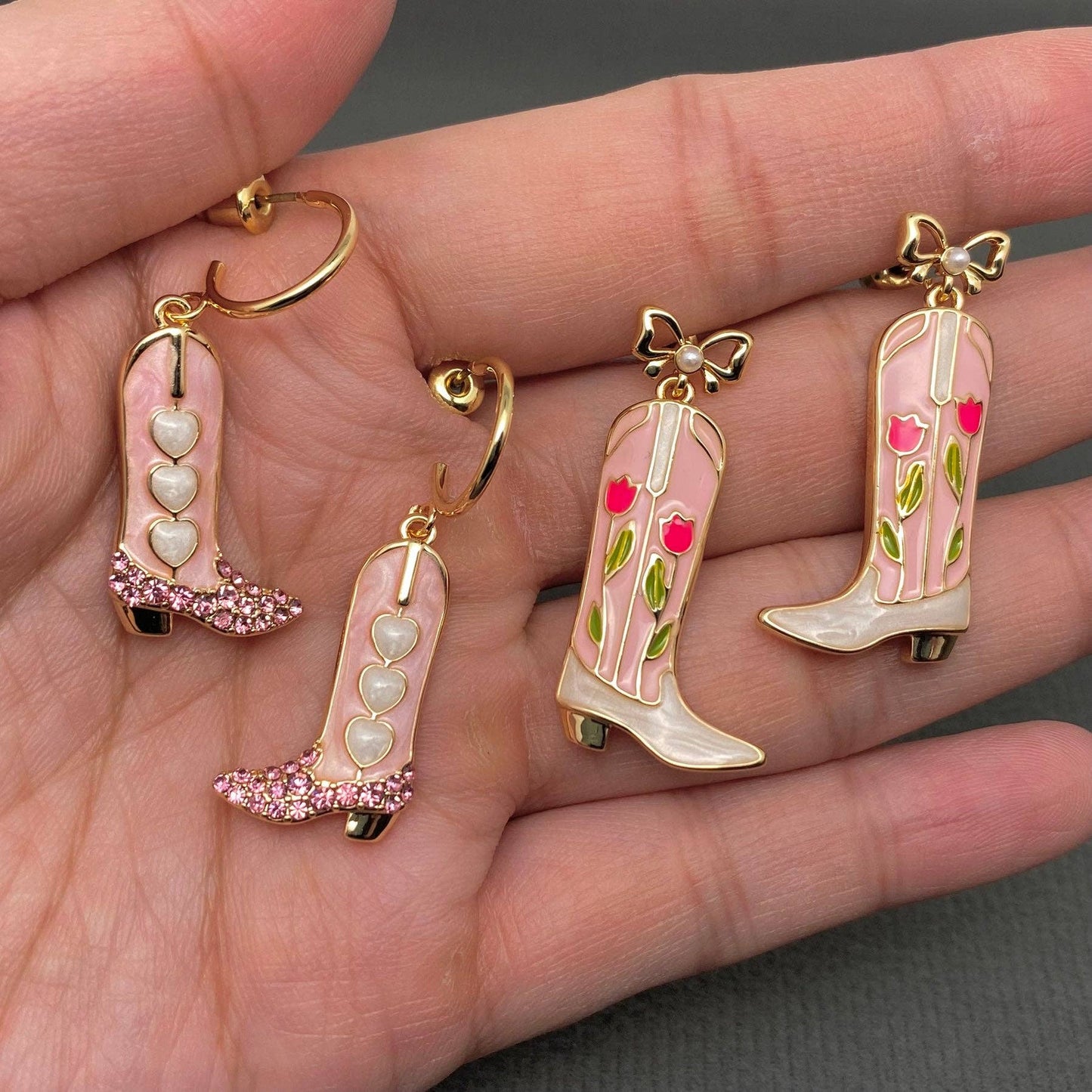 Western Style Enamel Boots Charm Post Earrings