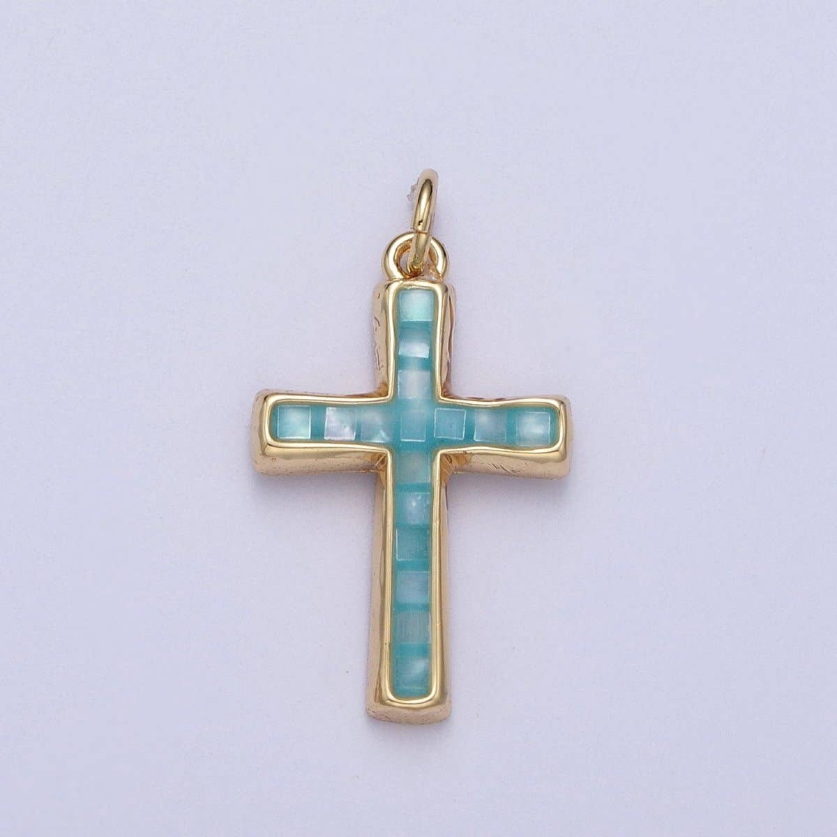 24K Gold Filled Religious Cross Black Shell Opal Charm