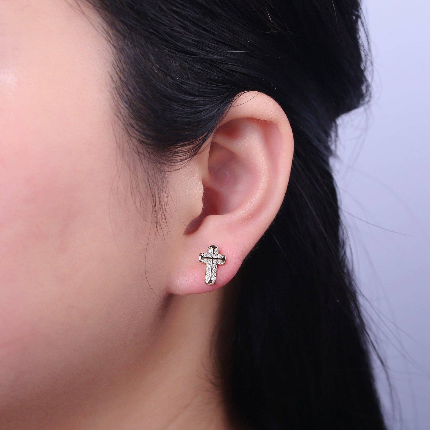 18K Gold Filled CZ Cross Stud Earring