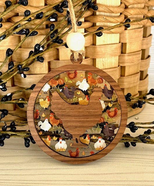 Chicken Christmas Ornament - Farm Theme Tree Ornament: White Background Acrylic (Pictured) / 2025