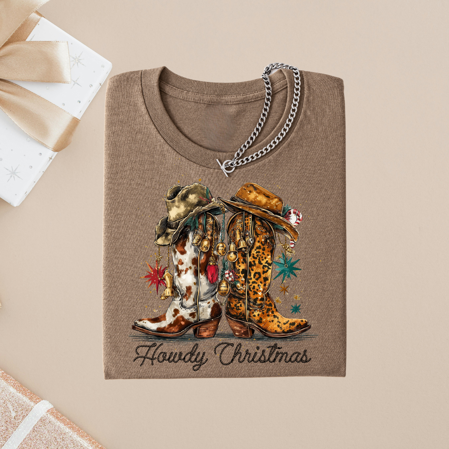 Trendy Howdy Christmas Western  Sweatshirt: Beige