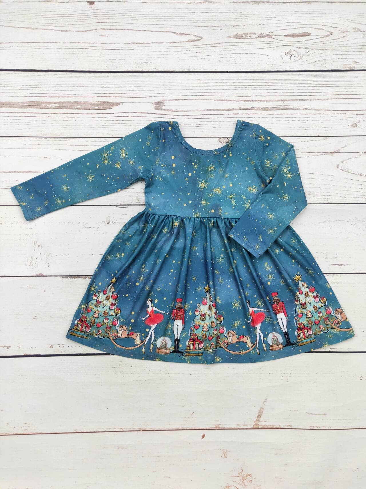 Girls Christmas Tree Print Dress: 2T