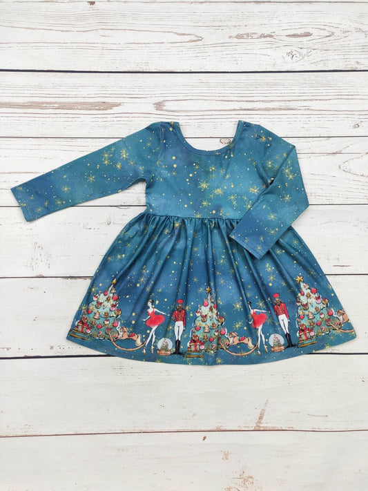 Girls Christmas Tree Print Dress: 2T