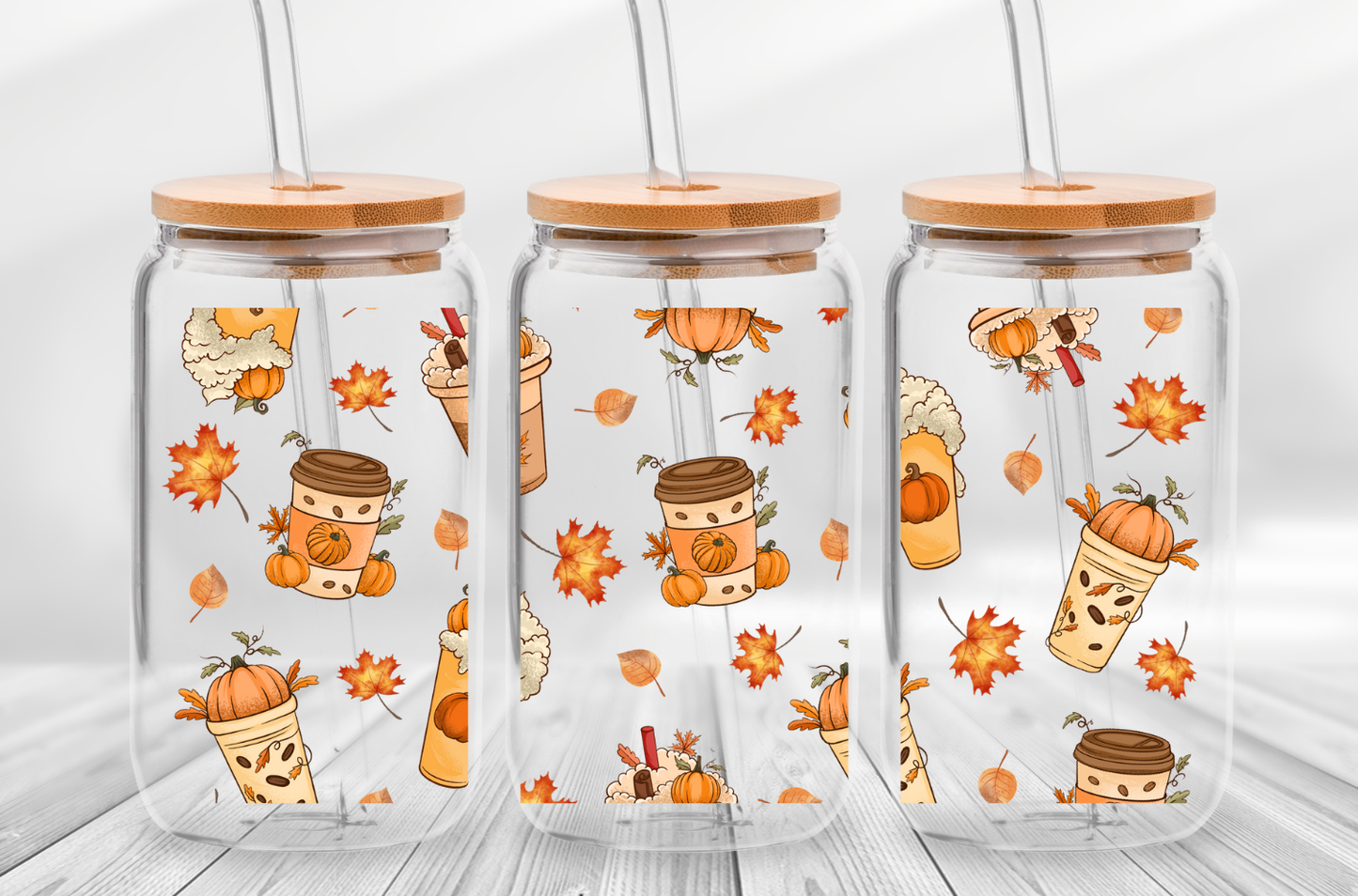 Fall Pumpkin Spice Coffee Cups 16 Ounce Glass