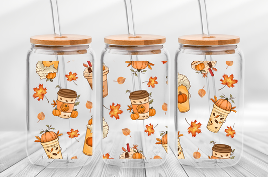 Fall Pumpkin Spice Coffee Cups 16 Ounce Glass
