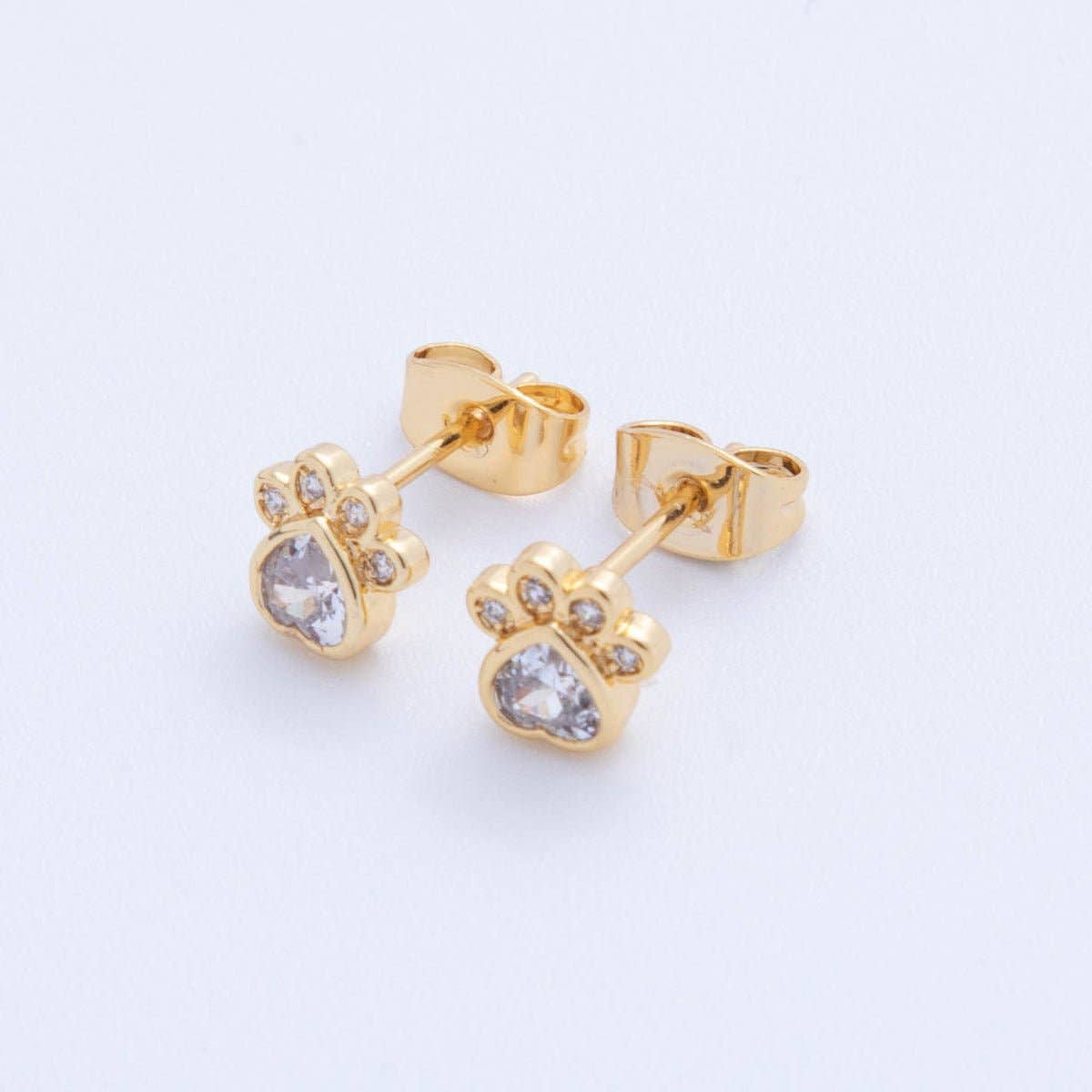 18K Gold Filled Hot Pink & Clear CZ Pet Paws Stud Earrings Hot Pink
