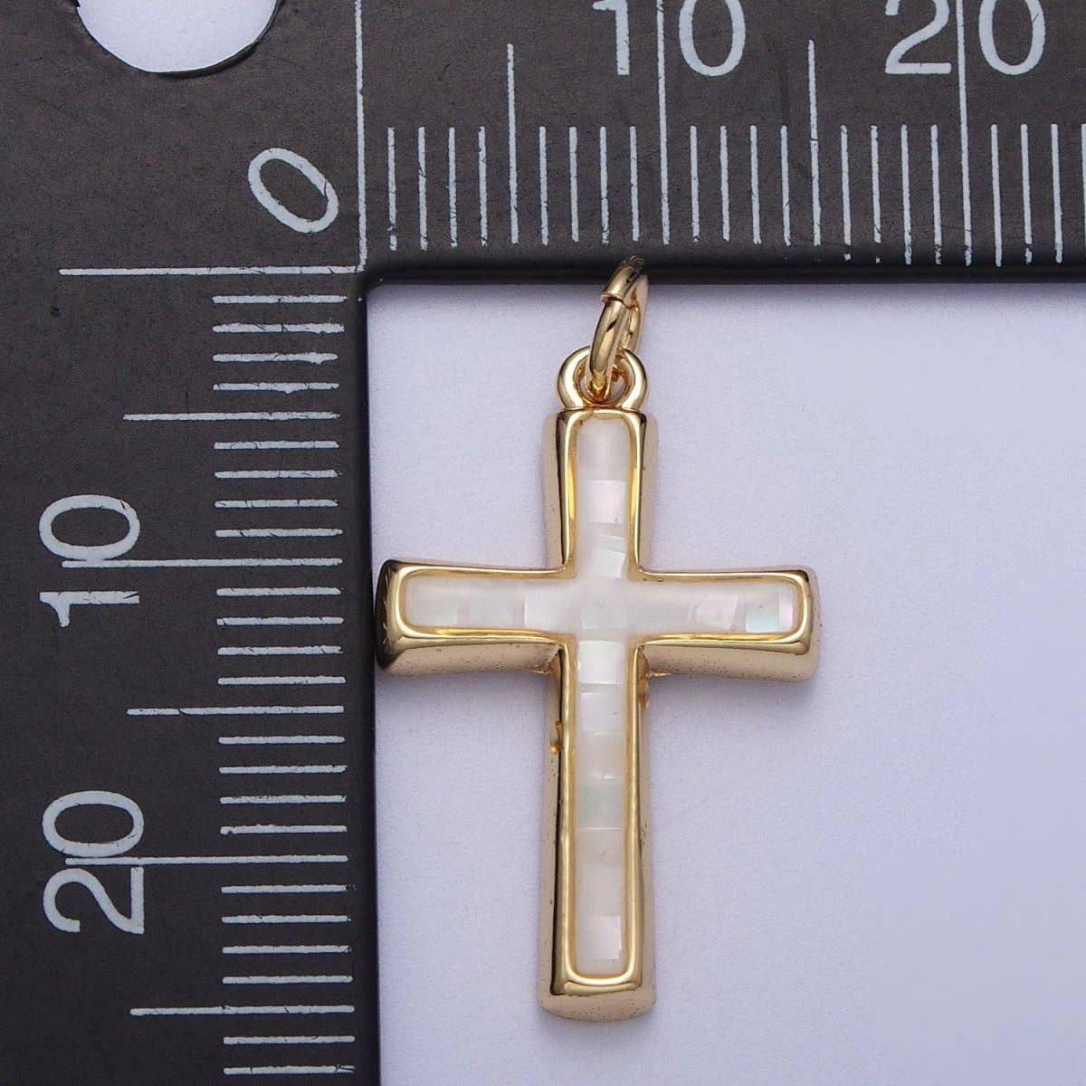24K Gold Filled Religious Cross Pink Shell Opal Charm