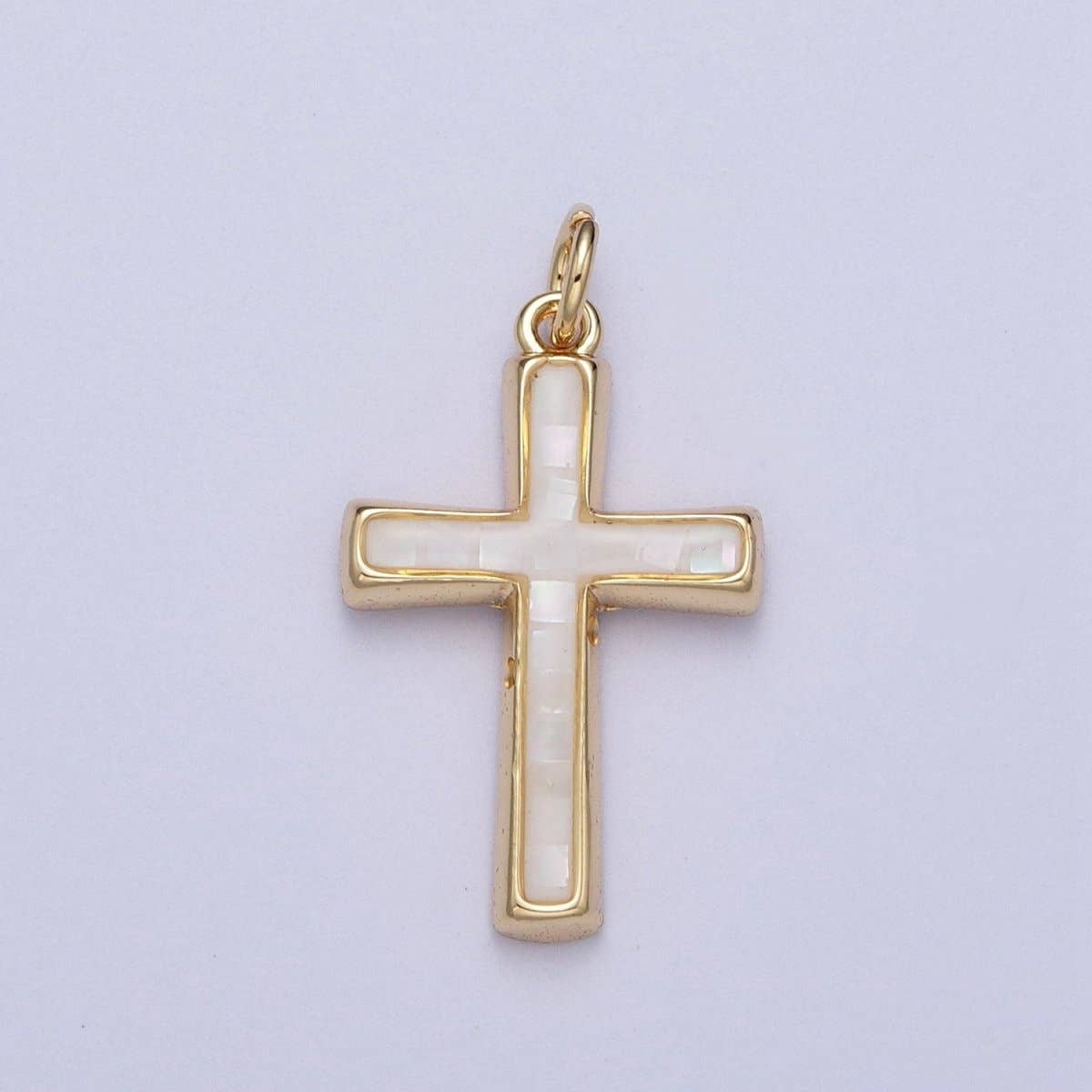 24K Gold Filled Religious Cross Black Shell Opal Charm