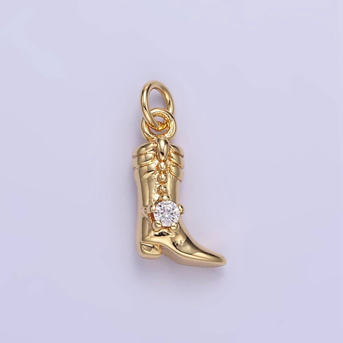 16K Gold Filled CZ West Cowboy Boots Charm in Gold