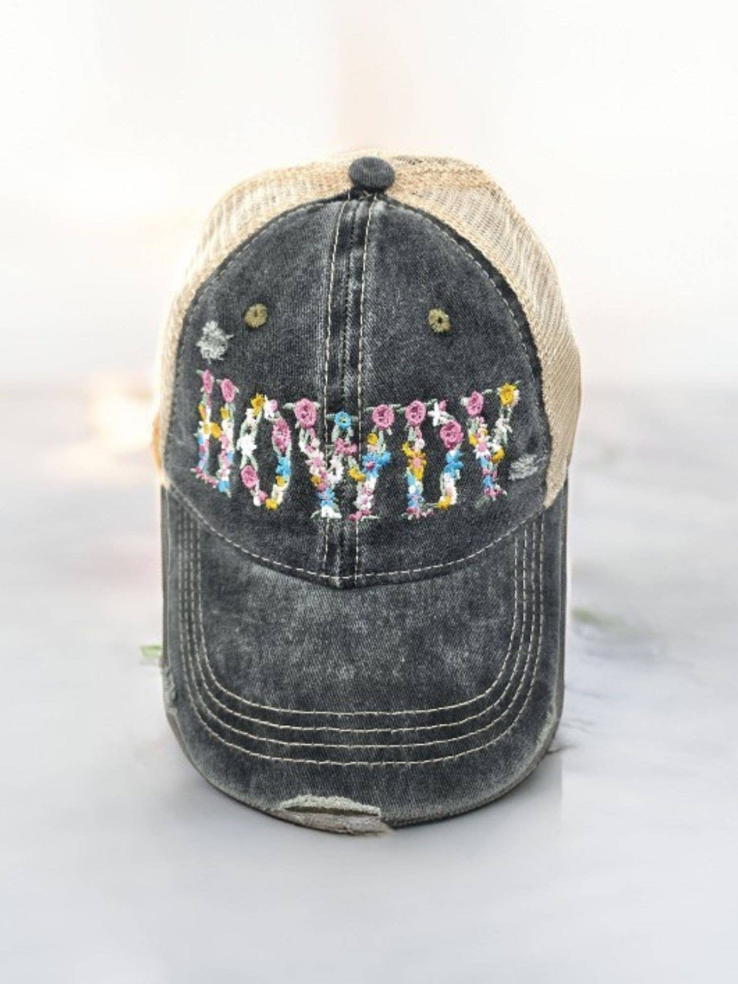 HOWDY Embroidered Distressed Denim Baseball Cap