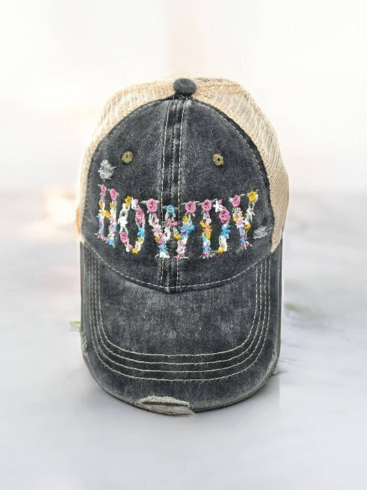HOWDY Embroidered Distressed Denim Baseball Cap