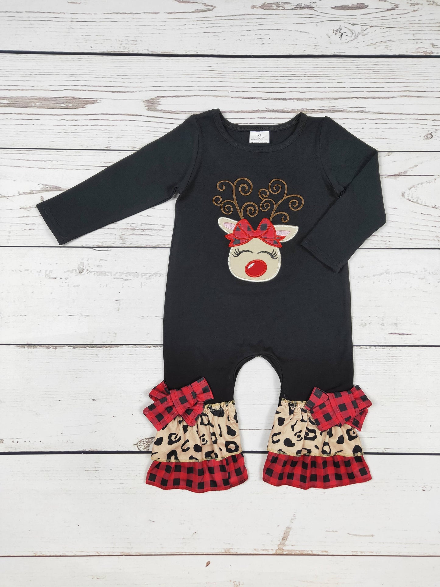 Baby Girls Deer Appliqué Christmas Romper: 12-18M