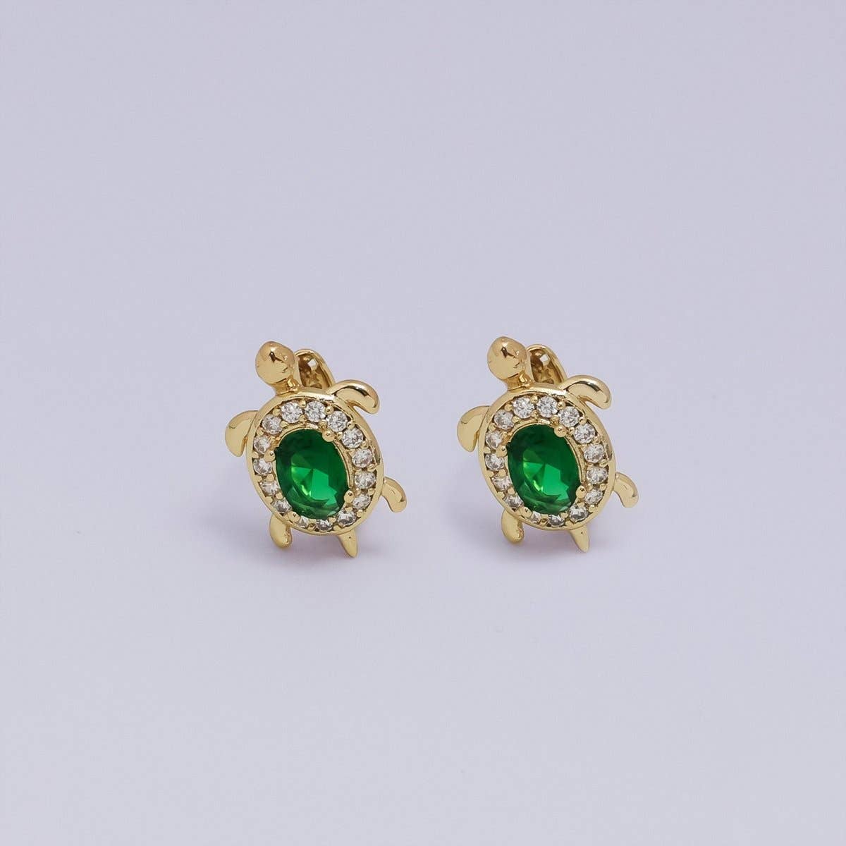 24K Gold Filled Micro Paved CZ Turtle Tortoise Animal Huggie Earrings
