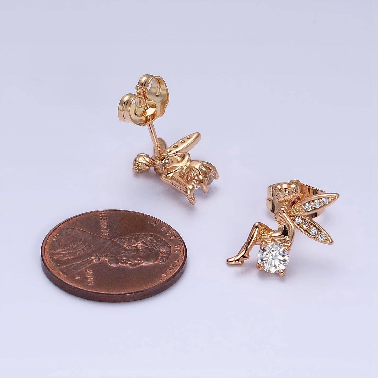 18K Gold Filled Fairy Wings Micro Paved CZ Stud Earrings
