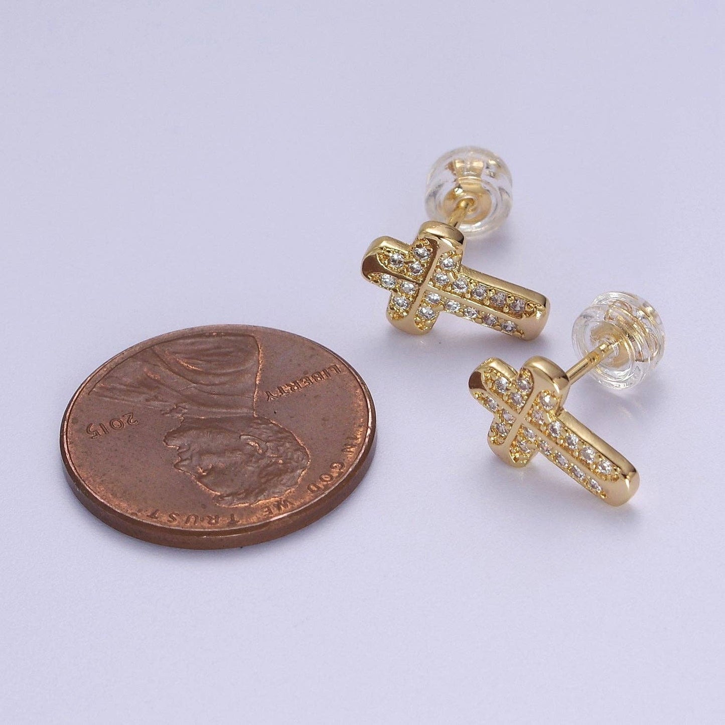 18K Gold Filled CZ Cross Stud Earring