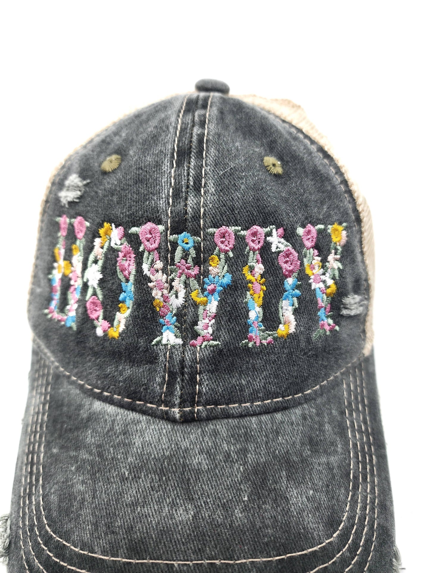 HOWDY Embroidered Distressed Denim Baseball Cap
