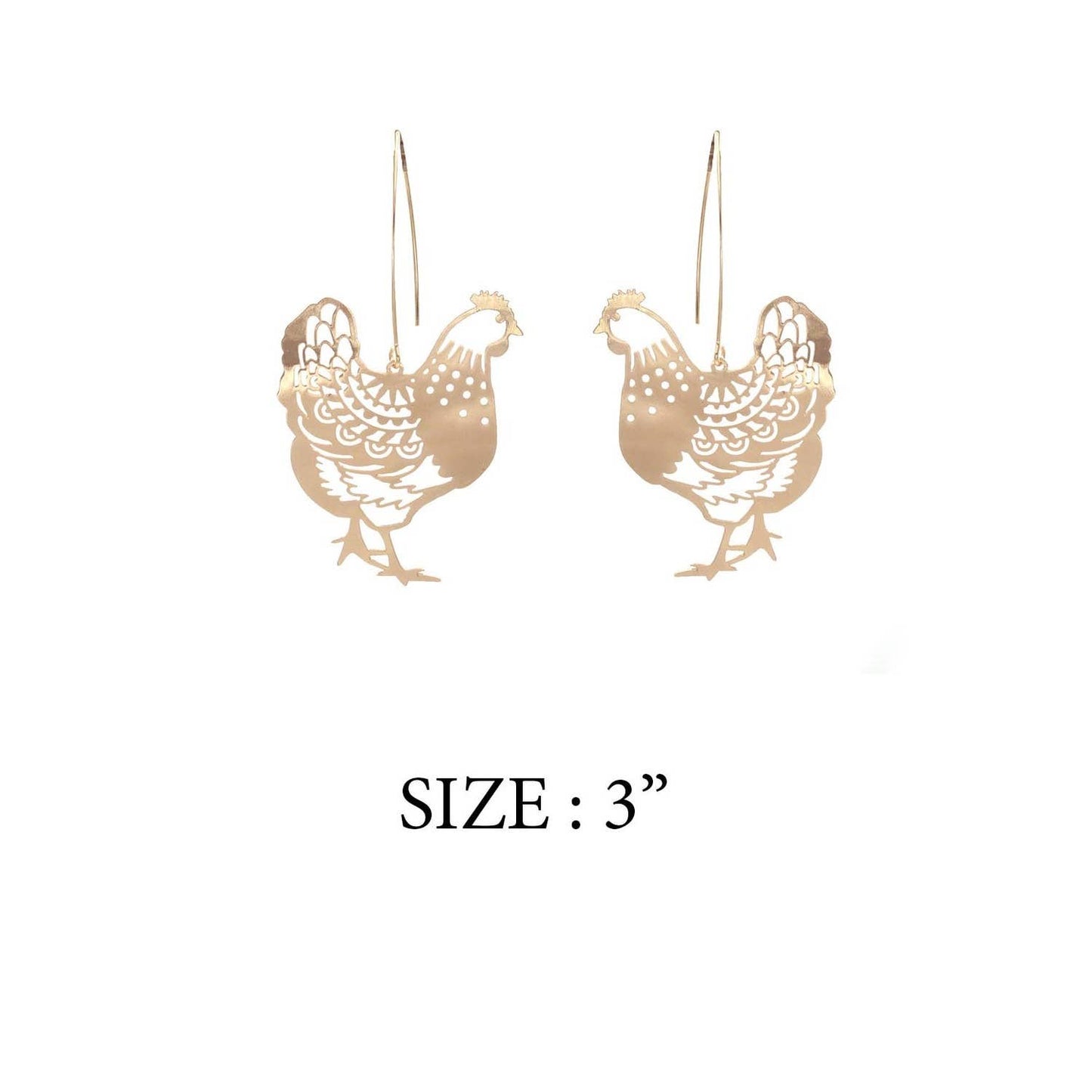 REFLECTIVE CHICKEN FILIGRE DROP HOOK EARRING: GOLD